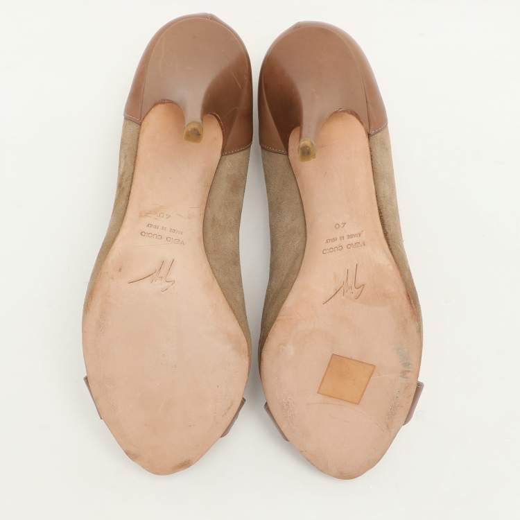 Pre Owned Giuseppe Zanotti Beige Suede/Leather Peep Toe Pumps 40