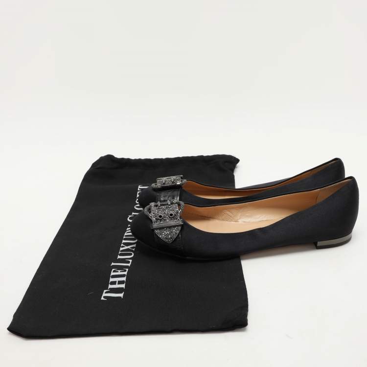Pre Owned Giuseppe Zanotti Black Satin Embellished Ballet Flats Size 39