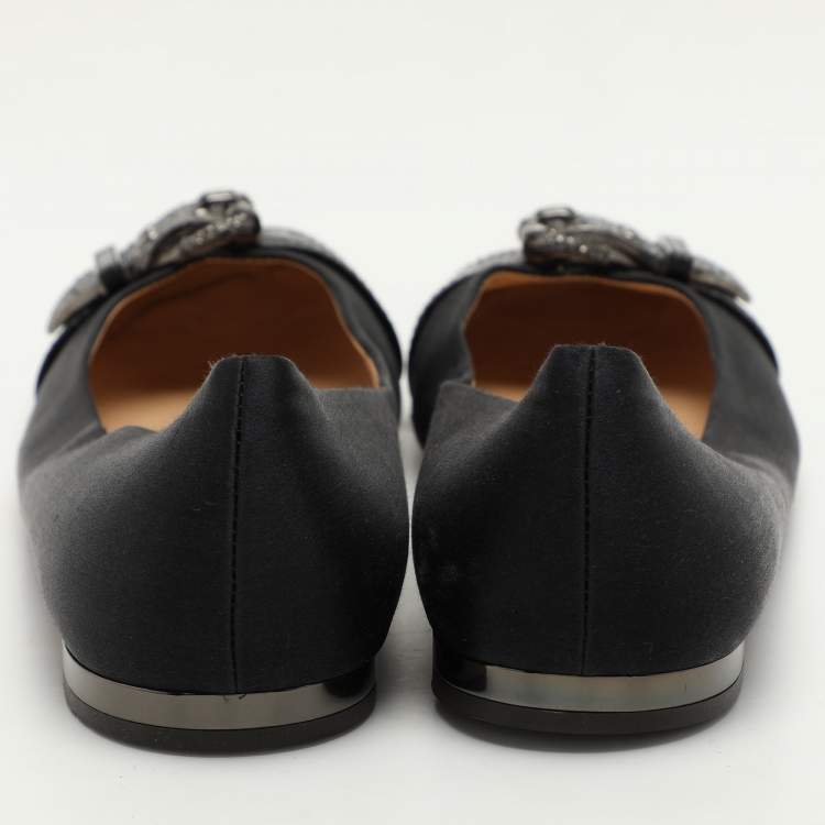 Pre Owned Giuseppe Zanotti Black Satin Embellished Ballet Flats Size 39