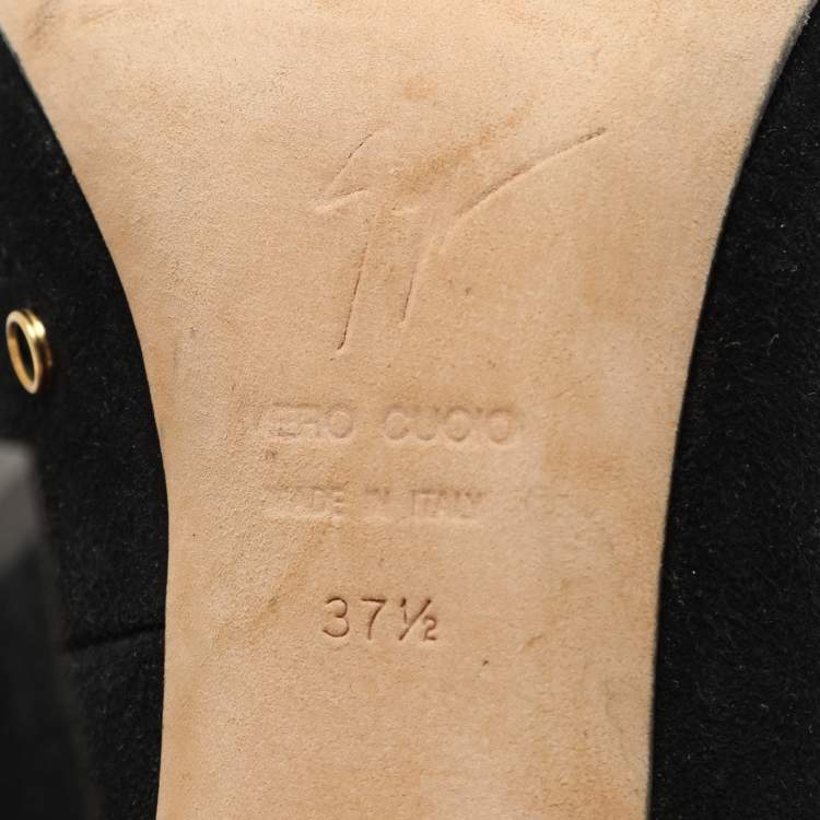 Pre Owned Giuseppe Zanotti Black Suede Embellished Peep Toe Pumps Size 37.5