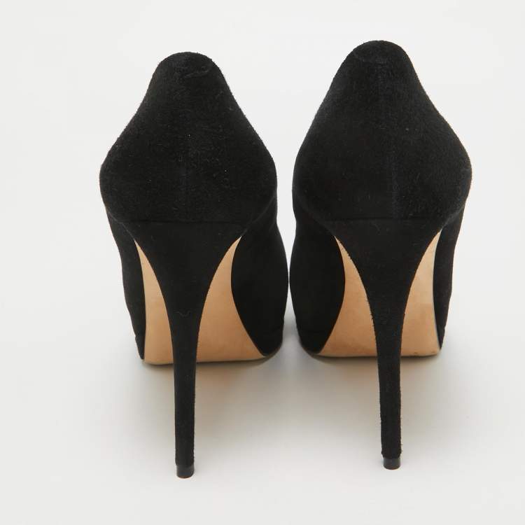 Pre Owned Giuseppe Zanotti Black Suede Crystal Embellished Bow Peep Toe Platform Pumps Size 41