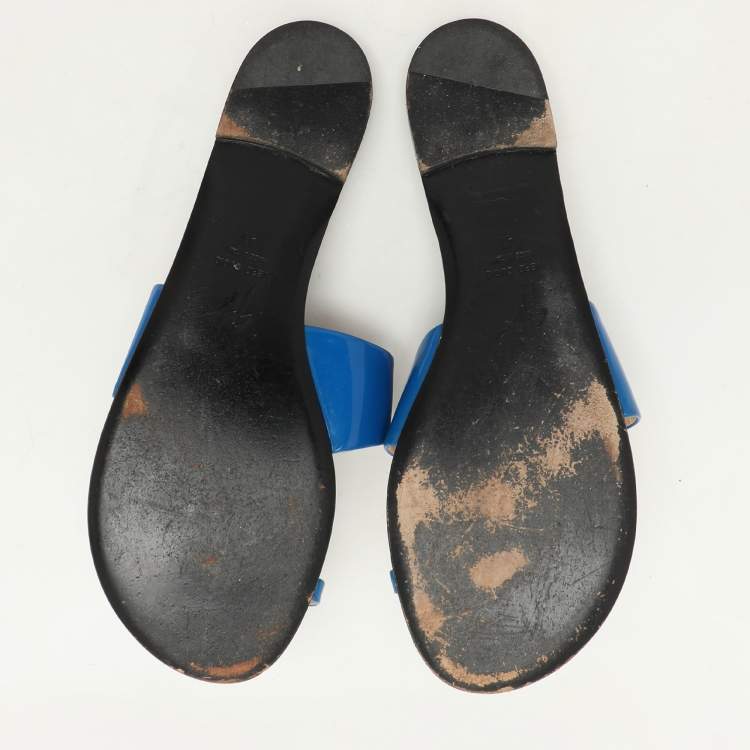 Pre Owned Giuseppe Zanotti Blue Patent Leather Toe Ring Flat Sandals Size 41