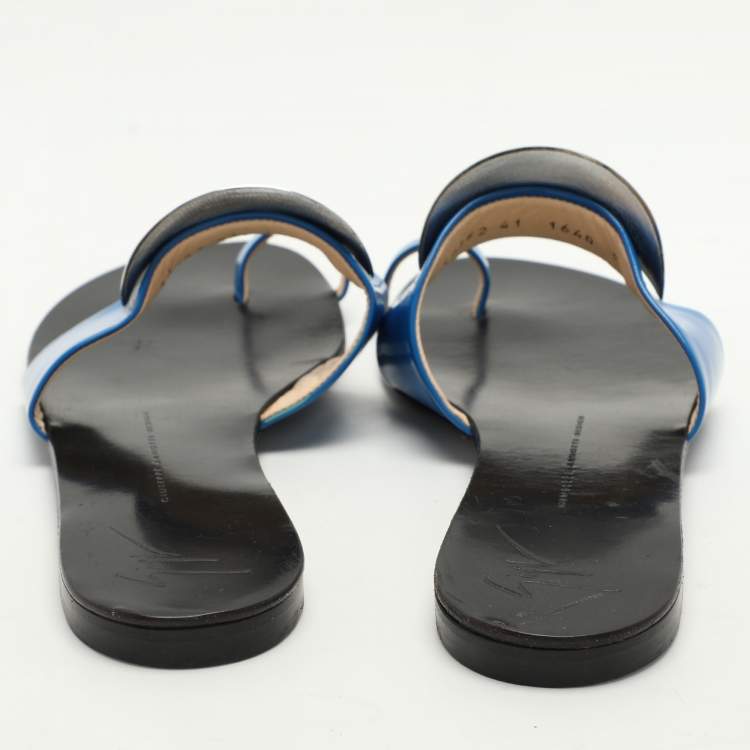 Pre Owned Giuseppe Zanotti Blue Patent Leather Toe Ring Flat Sandals Size 41