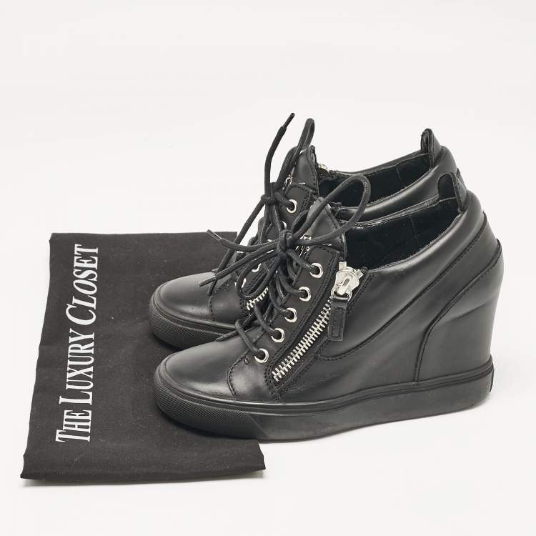 Pre Owned Giuseppe Zanotti Black Leather Dona Sneakers Size 36.5