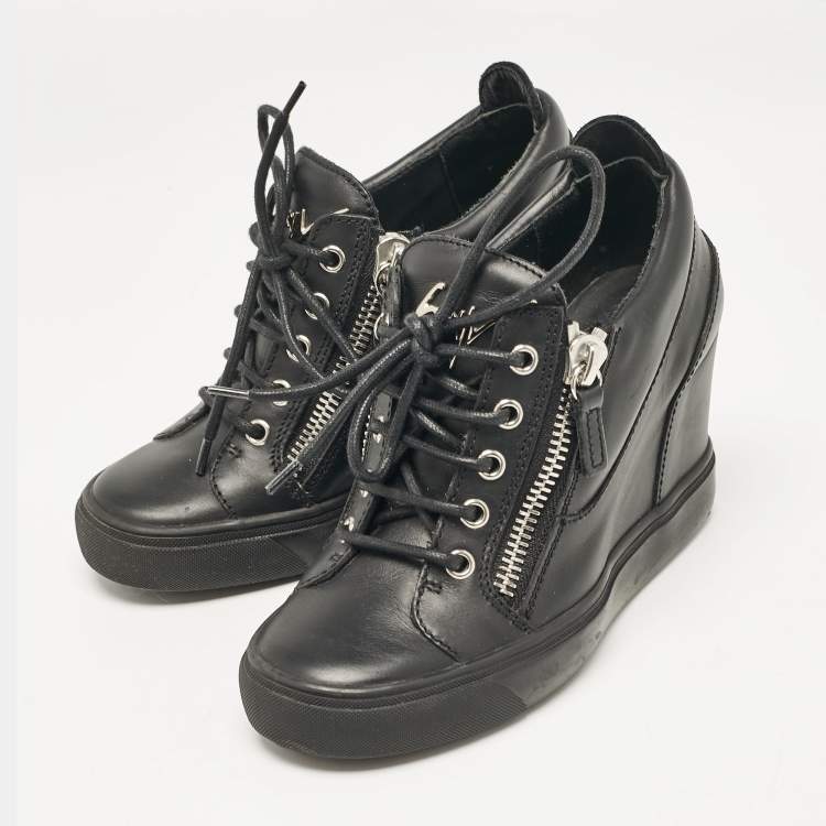 Pre Owned Giuseppe Zanotti Black Leather Dona Sneakers Size 36.5