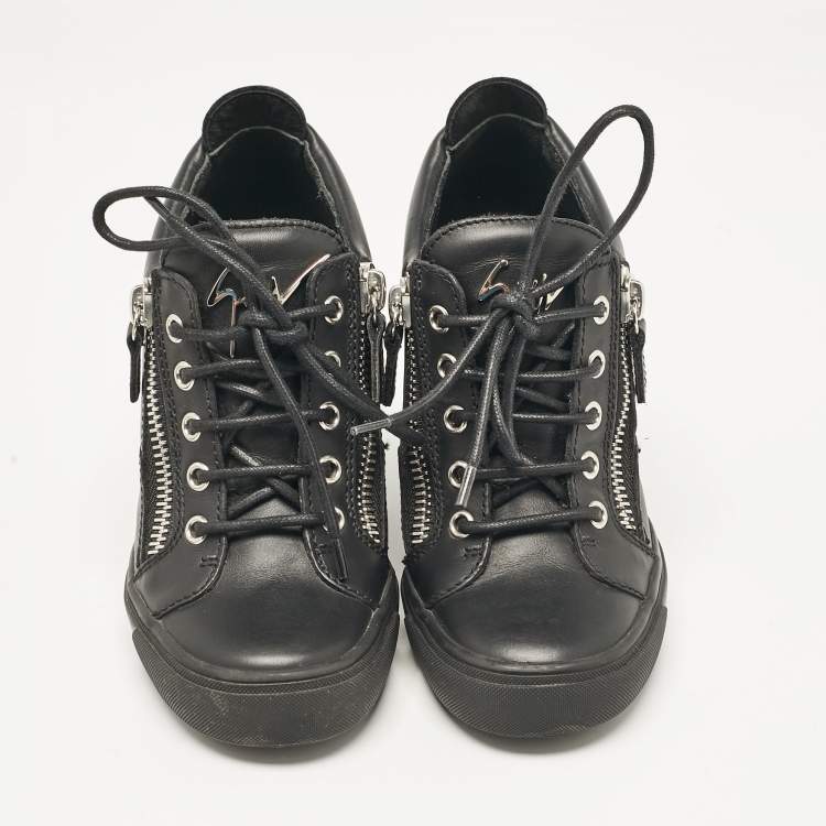 Pre Owned Giuseppe Zanotti Black Leather Dona Sneakers Size 36.5
