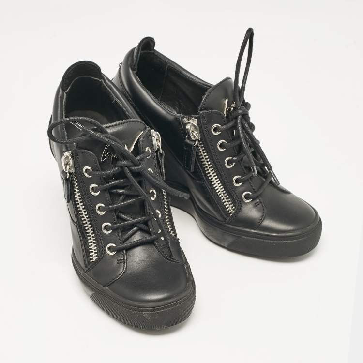Pre Owned Giuseppe Zanotti Black Leather Dona Sneakers Size 36.5