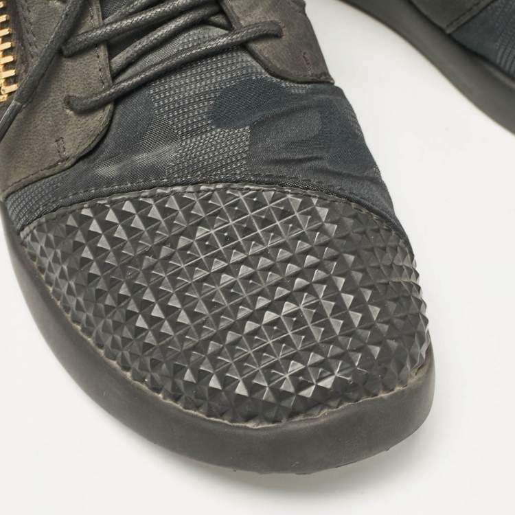 Pre Owned Giuseppe Zanotti Grey/Black Fabric and Leather High Top Sneakers Size 39