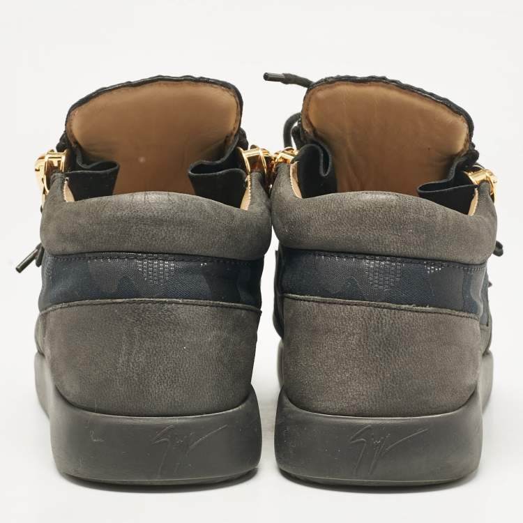 Pre Owned Giuseppe Zanotti Grey/Black Fabric and Leather High Top Sneakers Size 39