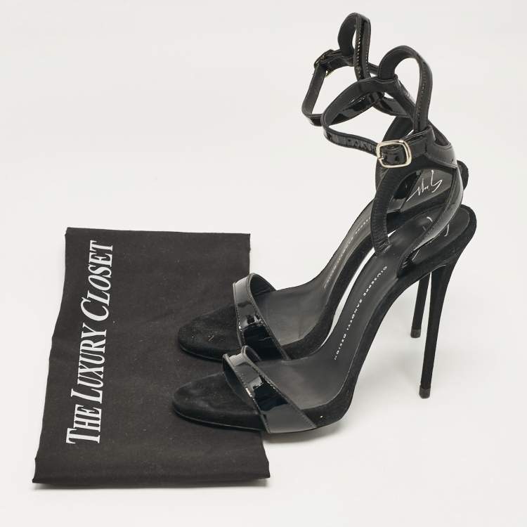Pre Owned Giuseppe Zanotti Black Patent Leather Ankle Strap Sandals Size 39