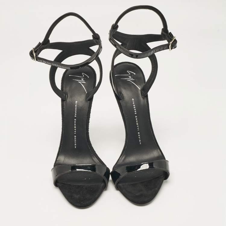 Pre Owned Giuseppe Zanotti Black Patent Leather Ankle Strap Sandals Size 39