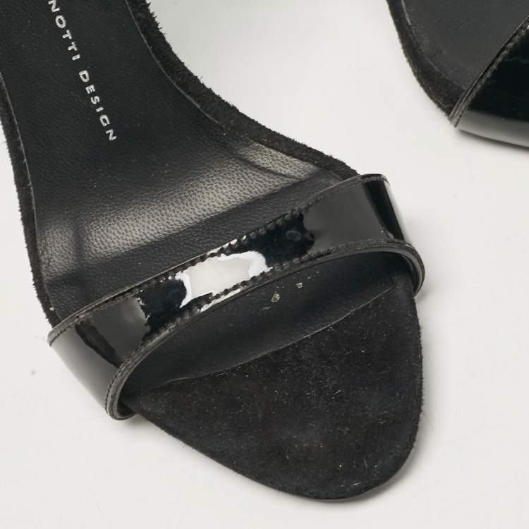 Pre Owned Giuseppe Zanotti Black Patent Leather Ankle Strap Sandals Size 39