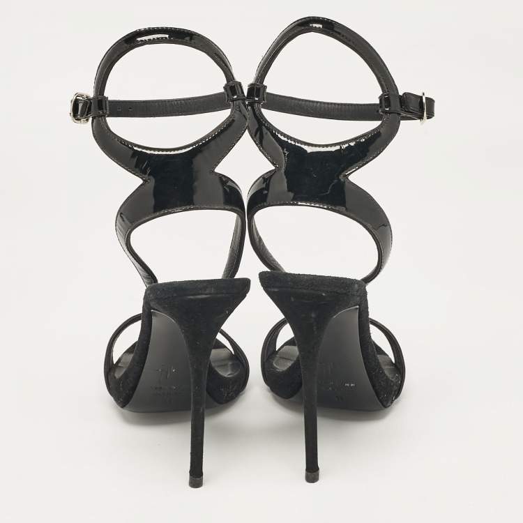 Pre Owned Giuseppe Zanotti Black Patent Leather Ankle Strap Sandals Size 39