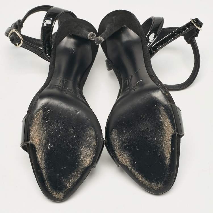 Pre Owned Giuseppe Zanotti Black Patent Leather Ankle Strap Sandals Size 39