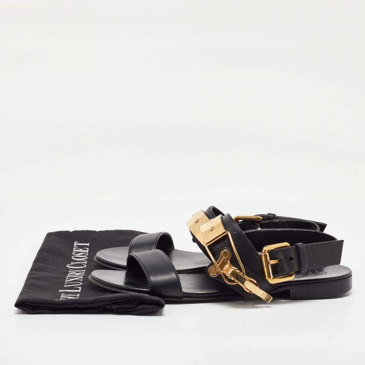 Pre Owned Giuseppe Zanotti Black Leather Zak Flat Sandals Size 41