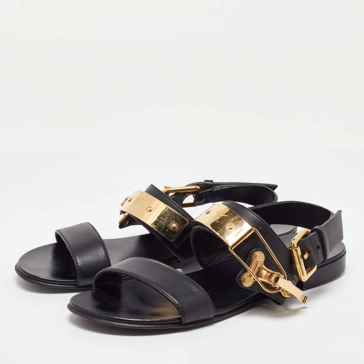 Pre Owned Giuseppe Zanotti Black Leather Zak Flat Sandals Size 41