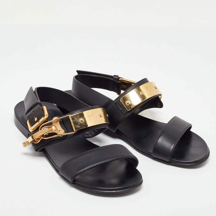 Pre Owned Giuseppe Zanotti Black Leather Zak Flat Sandals Size 41