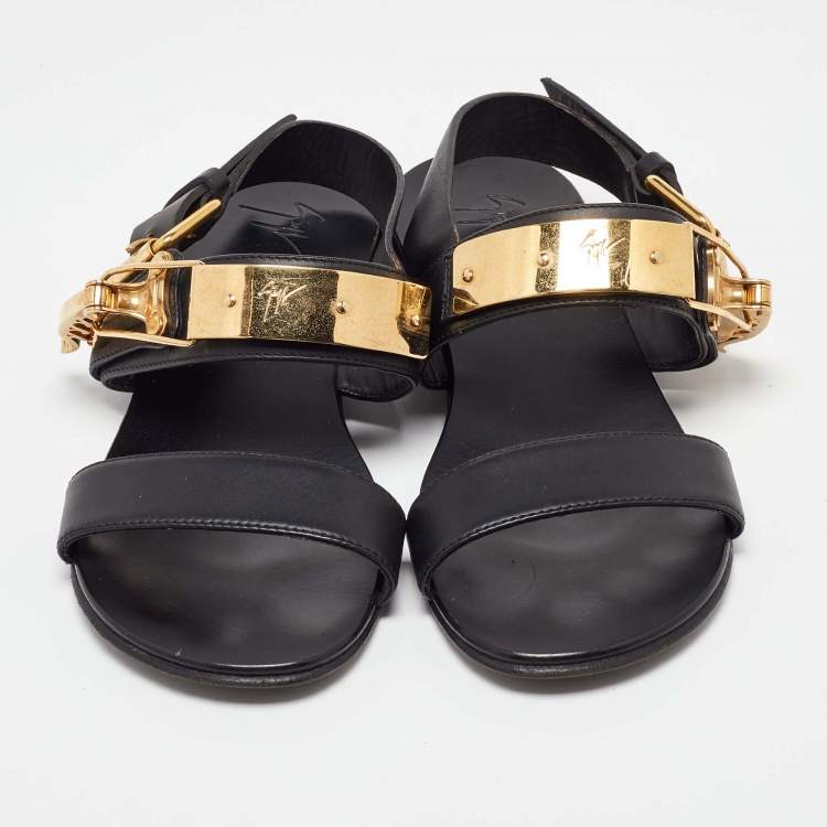 Pre Owned Giuseppe Zanotti Black Leather Zak Flat Sandals Size 41