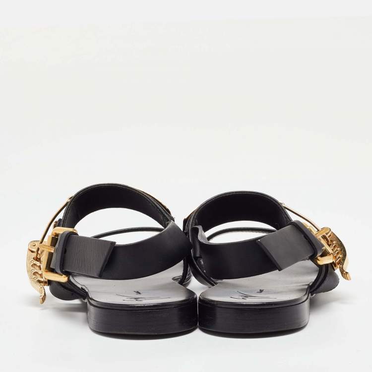 Pre Owned Giuseppe Zanotti Black Leather Zak Flat Sandals Size 41