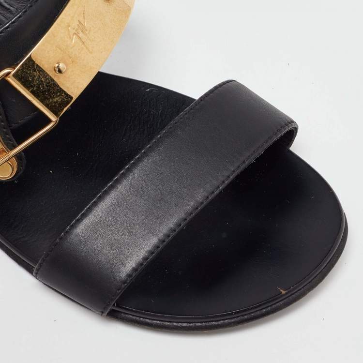Pre Owned Giuseppe Zanotti Black Leather Zak Flat Sandals Size 41