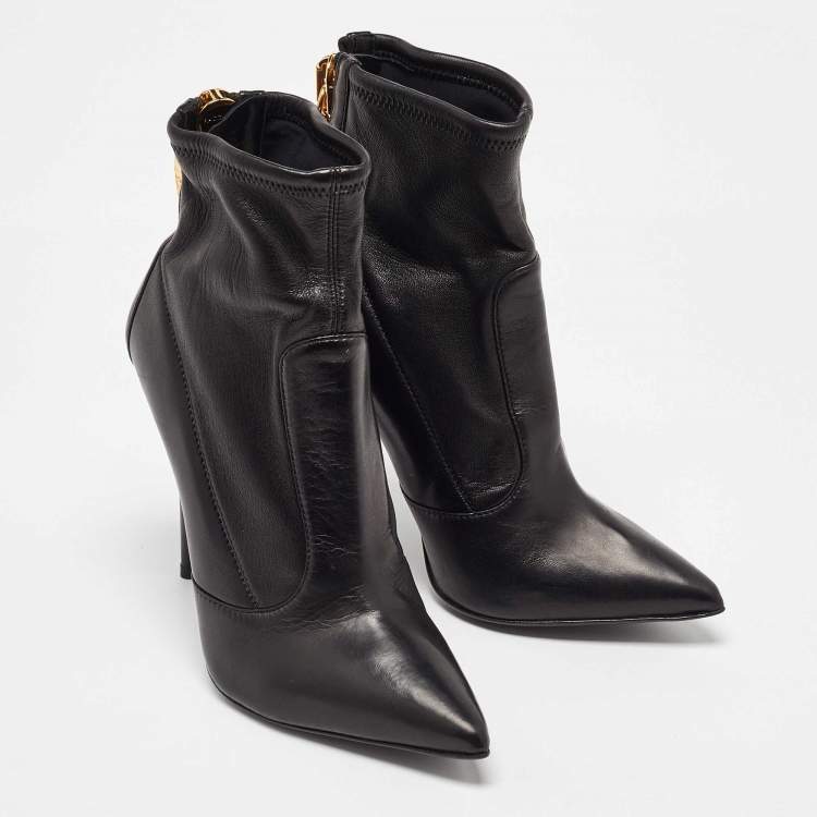 Pre Owned Giuseppe Zanotti Black Leather Shark Tooth Pointed Toe Ankle Boots Size 37