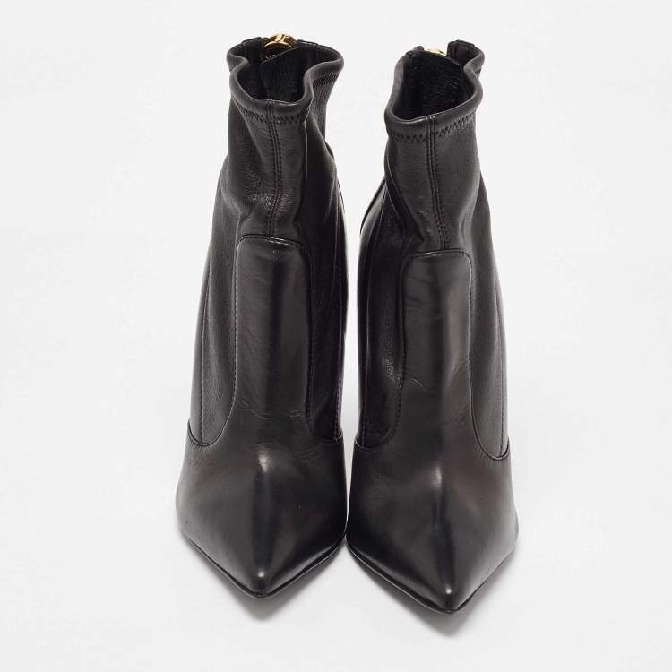 Pre Owned Giuseppe Zanotti Black Leather Shark Tooth Pointed Toe Ankle Boots Size 37