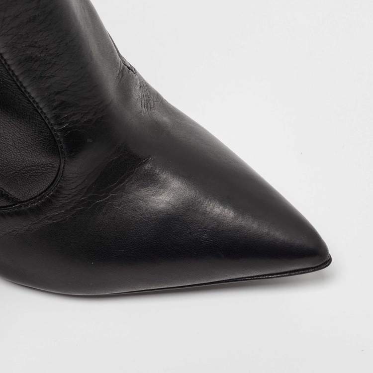 Pre Owned Giuseppe Zanotti Black Leather Shark Tooth Pointed Toe Ankle Boots Size 37