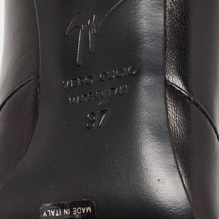 Pre Owned Giuseppe Zanotti Black Leather Shark Tooth Pointed Toe Ankle Boots Size 37