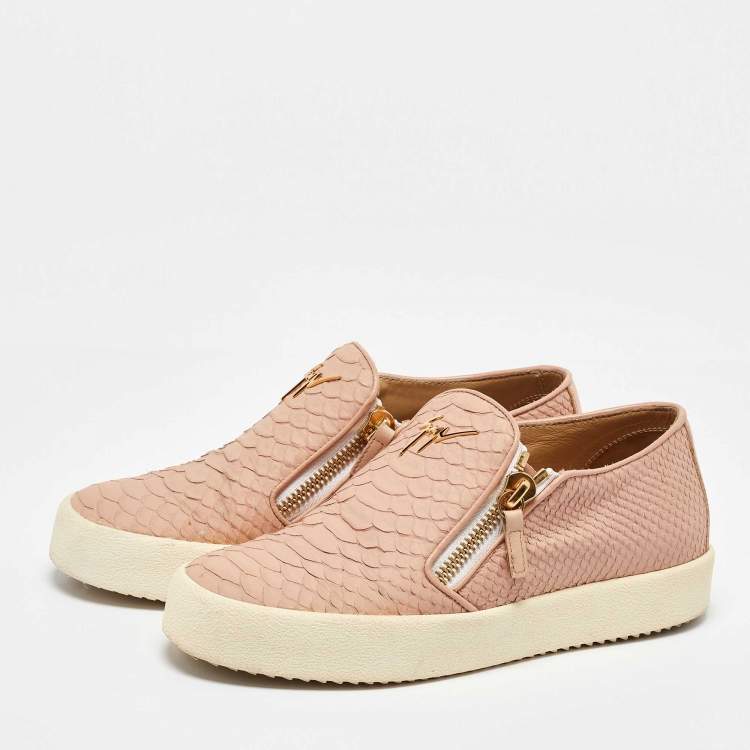 Pre Owned Giuseppe Zanotti Pink Python Embossed Leather London Slip on Sneakers Size 39