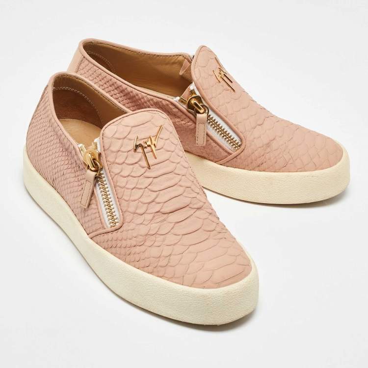 Pre Owned Giuseppe Zanotti Pink Python Embossed Leather London Slip on Sneakers Size 39
