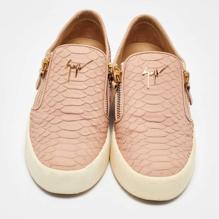 Pre Owned Giuseppe Zanotti Pink Python Embossed Leather London Slip on Sneakers Size 39