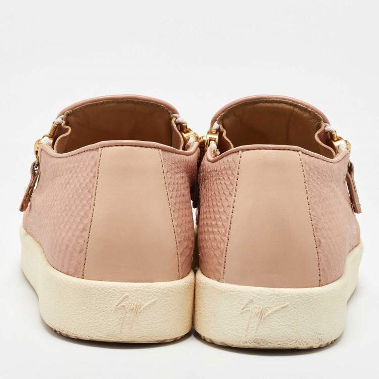 Pre Owned Giuseppe Zanotti Pink Python Embossed Leather London Slip on Sneakers Size 39