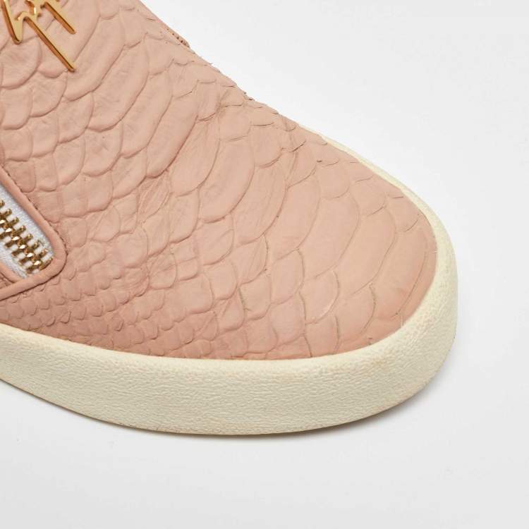 Pre Owned Giuseppe Zanotti Pink Python Embossed Leather London Slip on Sneakers Size 39