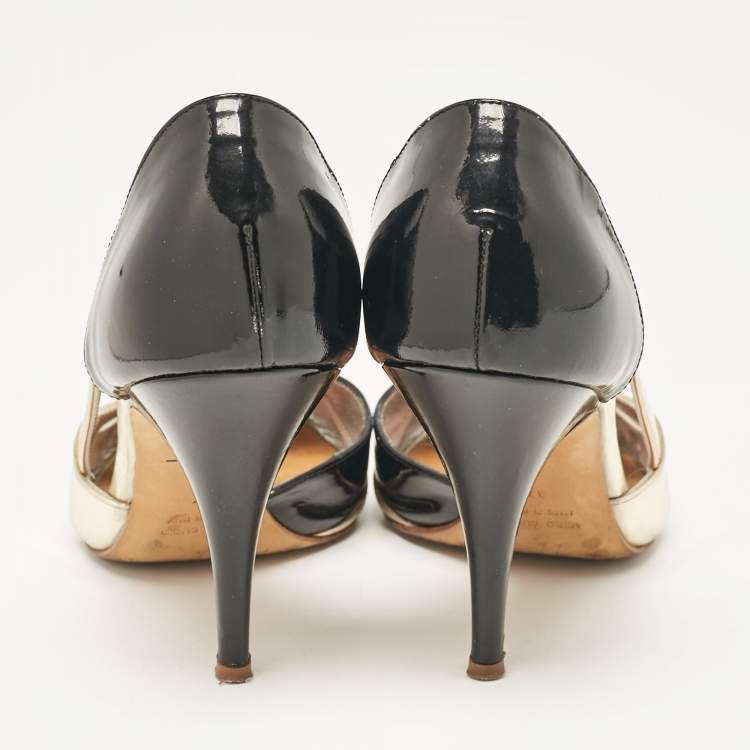 Pre Owned Giuseppe Zanotti Gold/Black Leather and Patent D'orsay Pumps Size 37