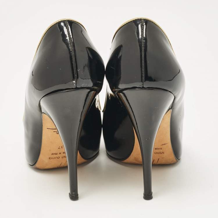 Pre Owned Giuseppe Zanotti Black Patent Leather Peep Toe Pumps Size 37