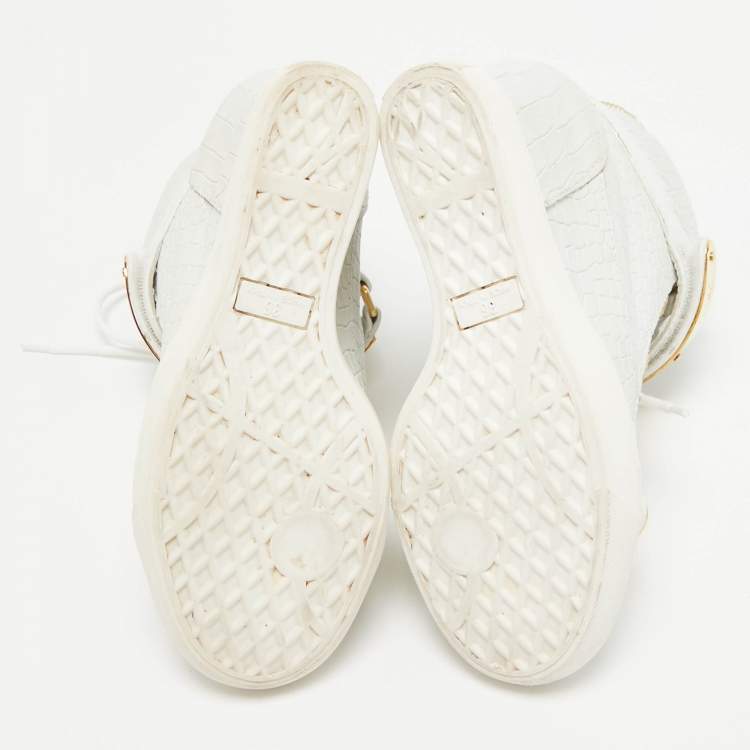 Pre Owned Giuseppe Zanotti White Croc Embossed Leather Lorenz Wedge High Top Sneakers Size 36