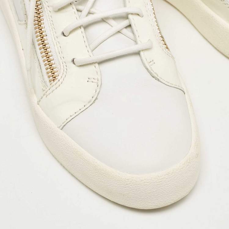Pre Owned Giuseppe Zanotti White Leather and Patent Leather London High Top Sneakers Size 39.5