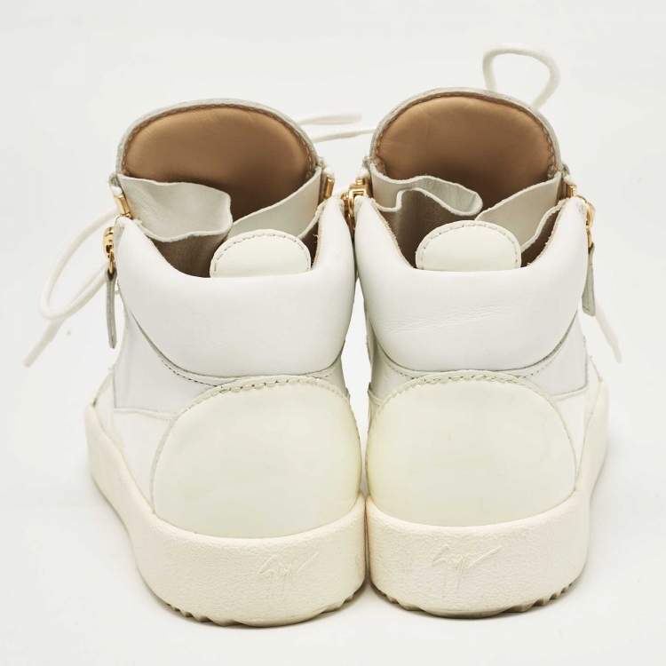 Pre Owned Giuseppe Zanotti White Leather and Patent Leather London High Top Sneakers Size 39.5