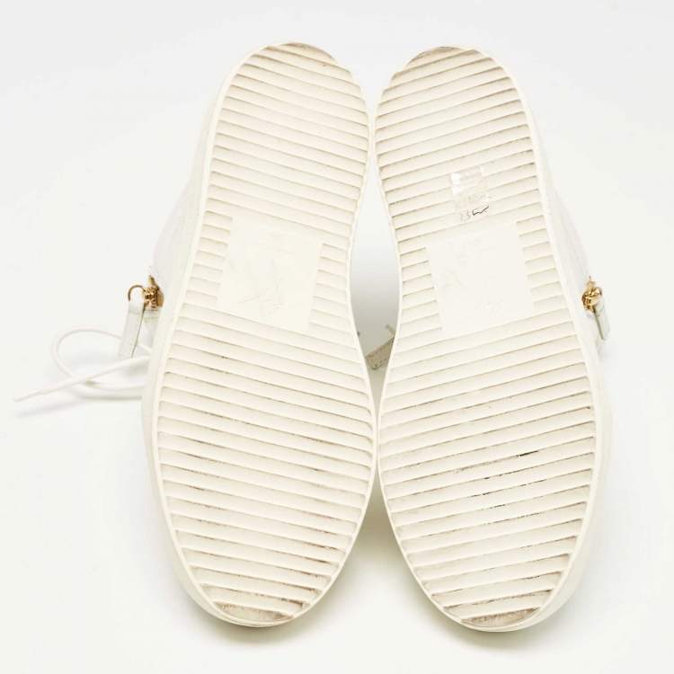 Pre Owned Giuseppe Zanotti White Leather and Patent Leather London High Top Sneakers Size 39.5