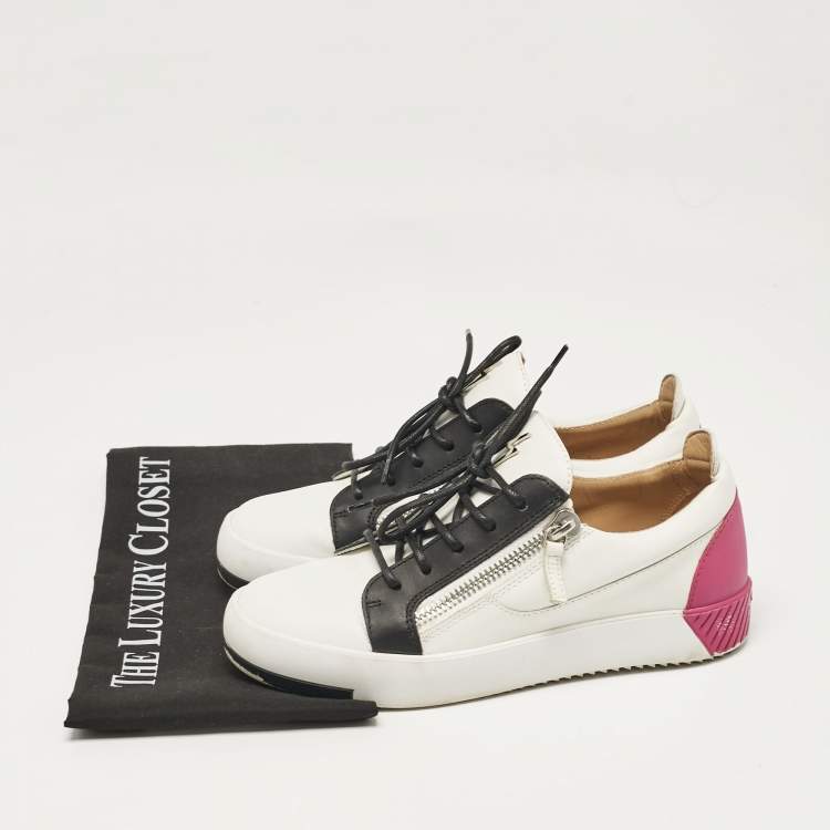 Pre Owned Giuseppe Zanotti White/Black Leather Frankie Low Top Sneakers Size 38