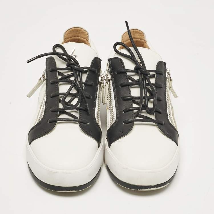 Pre Owned Giuseppe Zanotti White/Black Leather Frankie Low Top Sneakers Size 38