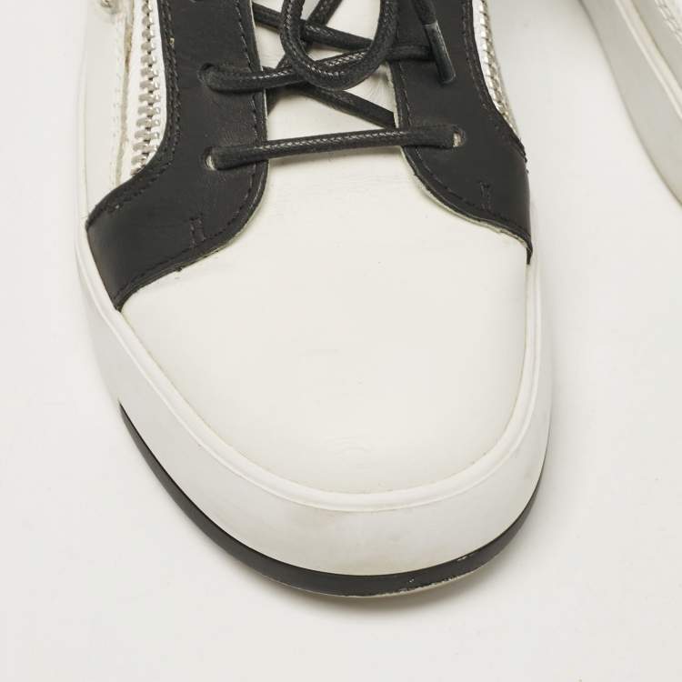 Pre Owned Giuseppe Zanotti White/Black Leather Frankie Low Top Sneakers Size 38