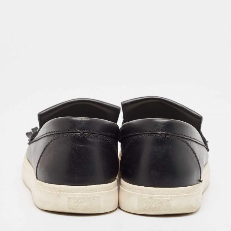 Pre Owned Giuseppe Zanotti Black Fringed Leather Slip On Sneakers Size 38