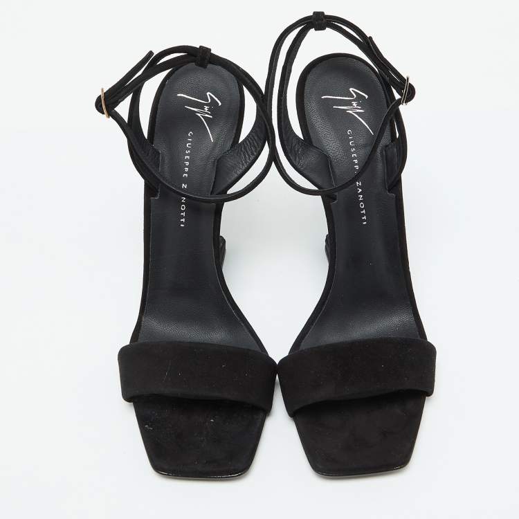 Pre Owned Giuseppe Zanotti Black Suede Heelless Ankle Strap Sandals Size 39.5