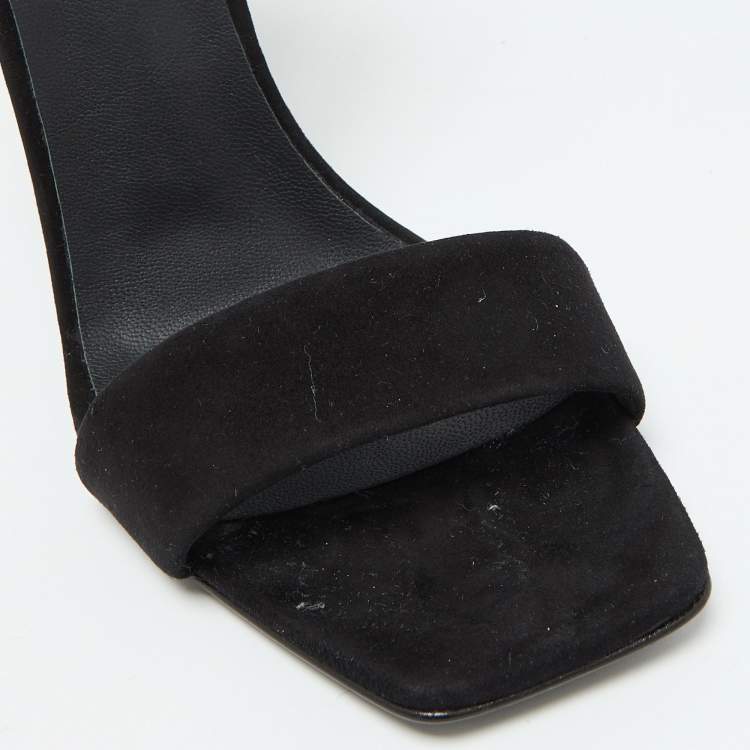 Pre Owned Giuseppe Zanotti Black Suede Heelless Ankle Strap Sandals Size 39.5