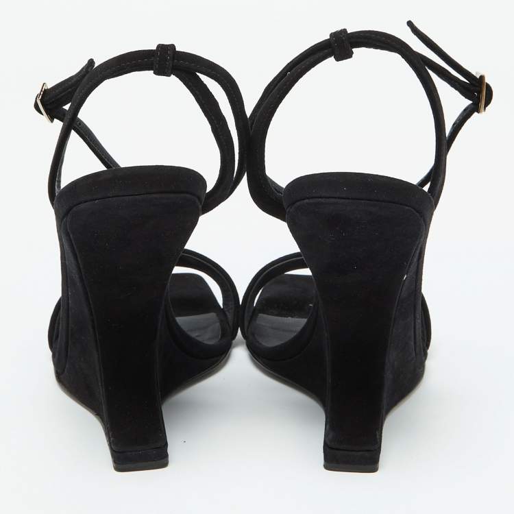 Pre Owned Giuseppe Zanotti Black Suede Heelless Ankle Strap Sandals Size 39.5