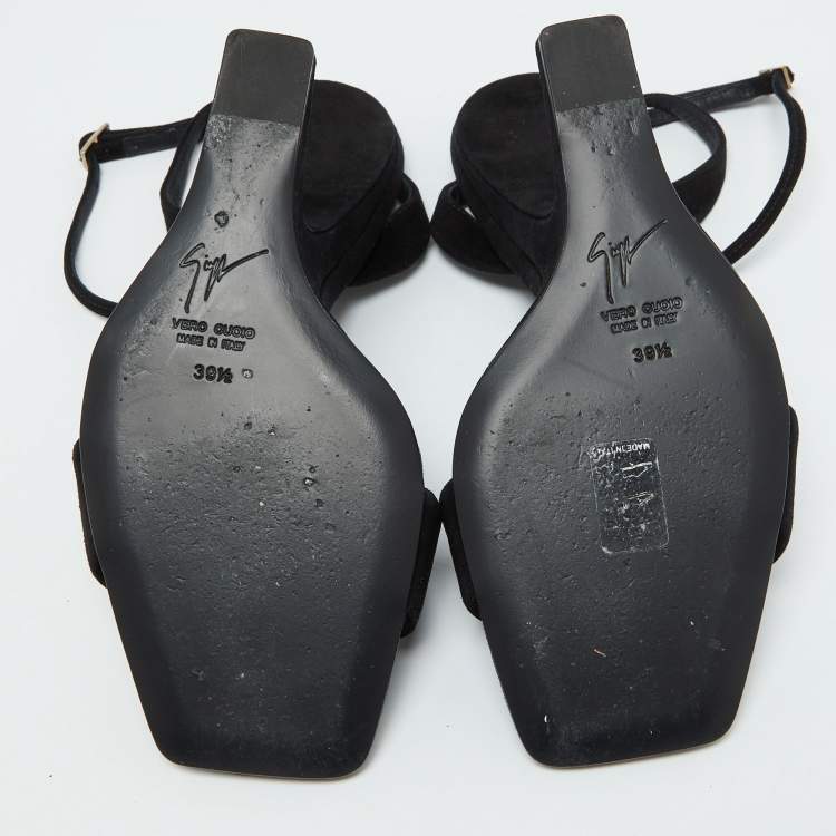 Pre Owned Giuseppe Zanotti Black Suede Heelless Ankle Strap Sandals Size 39.5