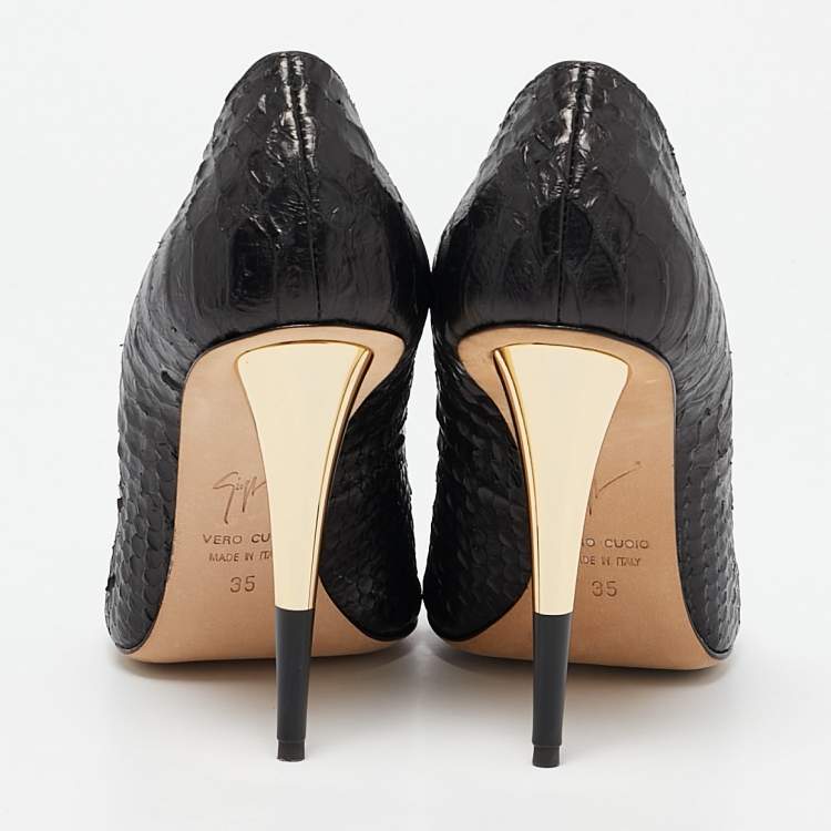 Pre Owned Giuseppe Zanotti Black Python Embossed Leather Pumps Size 35