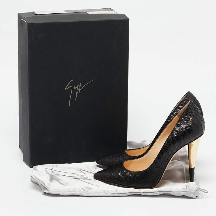 Pre Owned Giuseppe Zanotti Black Python Embossed Leather Pumps Size 35