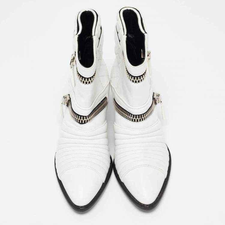Pre Owned Giuseppe Zanotti White Quilted Leather Moto Boots Size 38